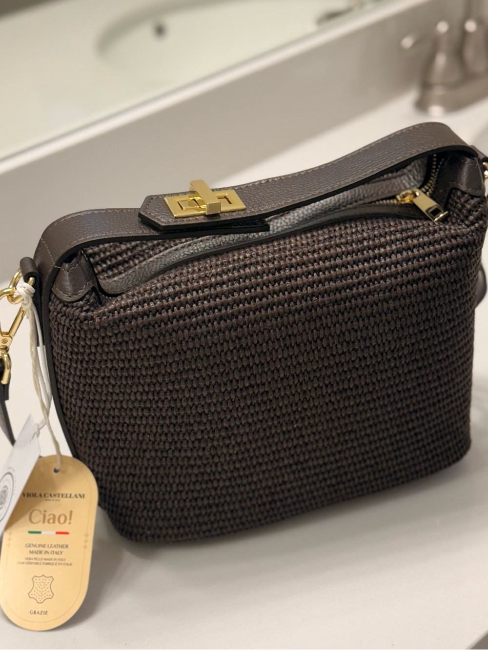 Woven Dark Brown Crossbody Bag MADE IN ITALY 🤎NWT🤎